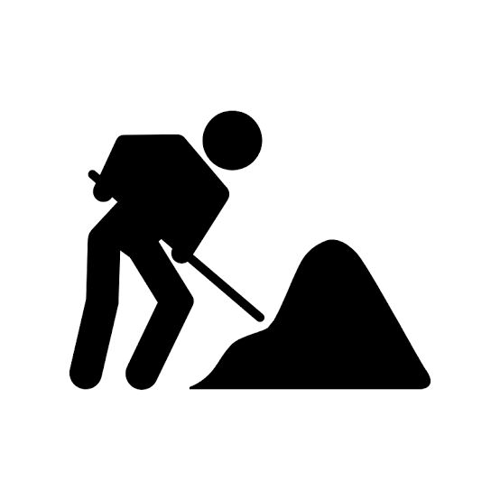 Black icon depicting a worker shoveling soil for grading, excavation, and site preparation in Montgomery County MD
